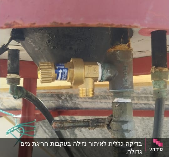 צנרת מתכת עם ברזים וחיבורים מתחת למיכל